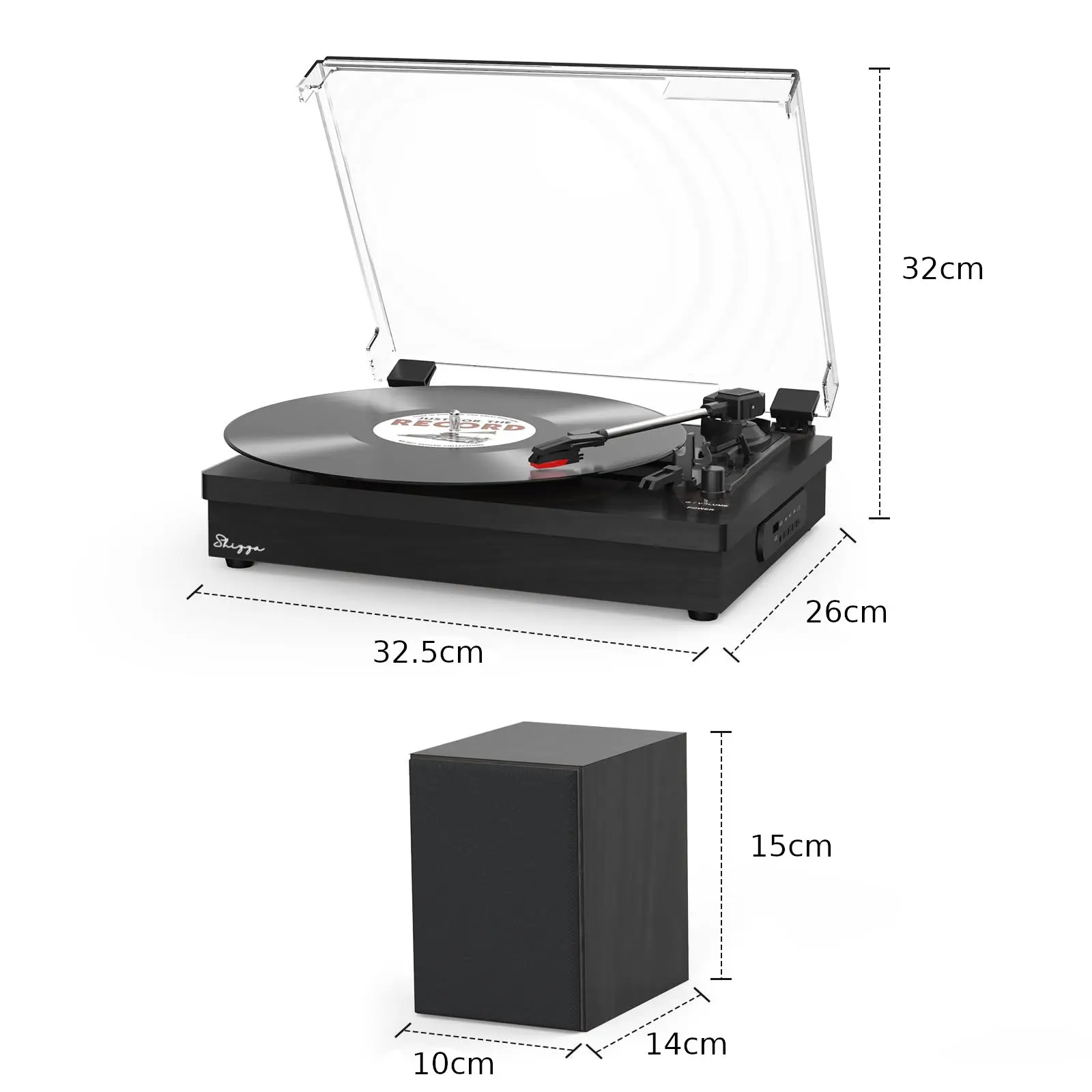 Black Retro Vinyl Record Player External Stereo Speakers Bluetooth, USB & AUX Input - Image 4