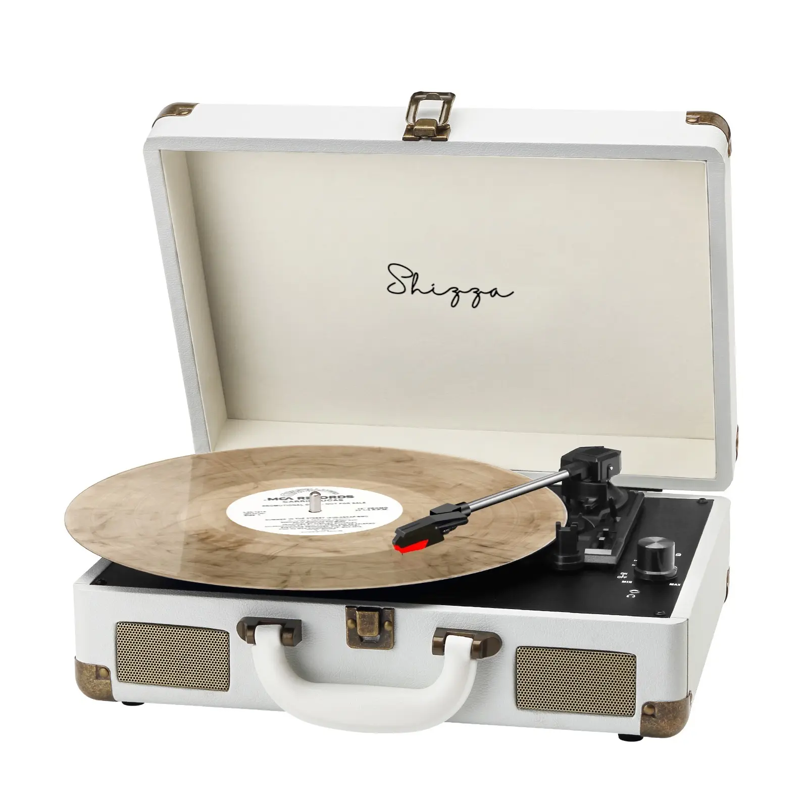 Light Cream Suitcase-Style Record Player with Bluetooth and Built-in Battery - Image 3