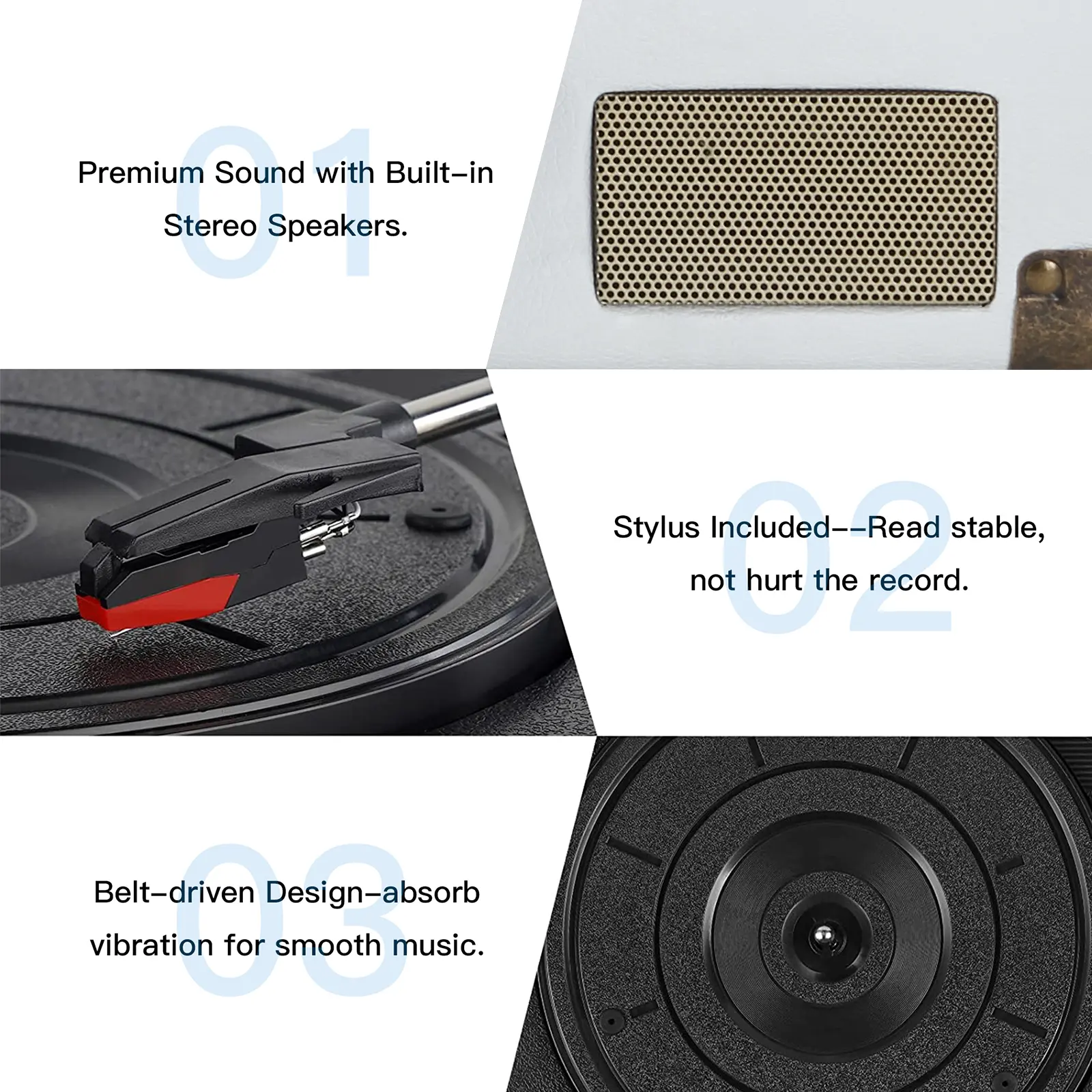 Light Cream Suitcase-Style Record Player with Bluetooth and Built-in Battery - Image 5