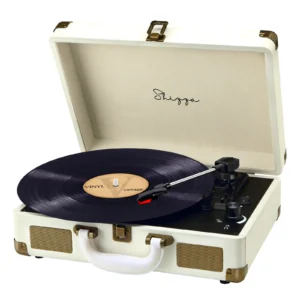 Light Cream Suitcase-Style Record Player with Bluetooth and Built-in Battery
