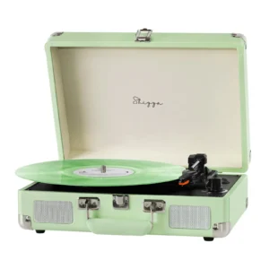 Olive Suitcase-Style Record Player with Bluetooth and Built-in Battery