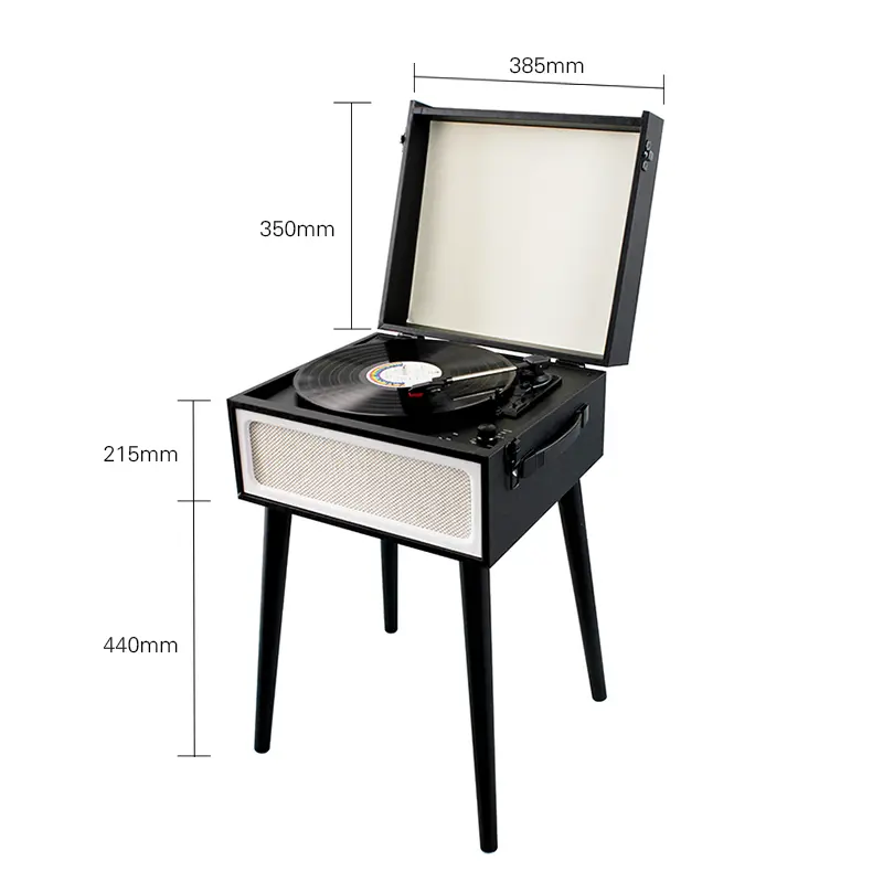 Black Vintage-Style Record Player with Legs and Built-in Speakers, Bluetooth, USB and AUX - Image 4