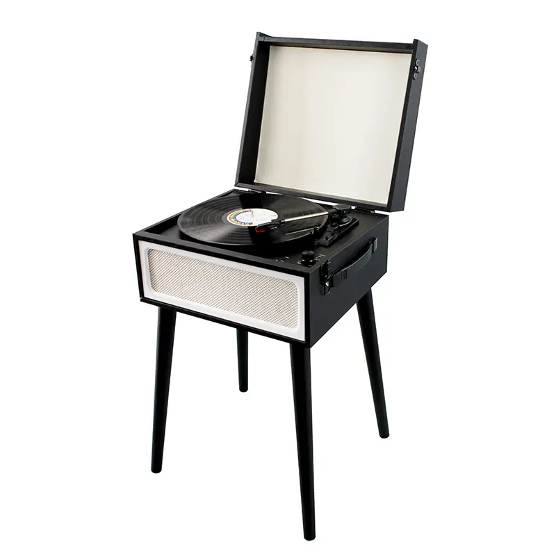 Black Vintage-Style Record Player with Legs and Built-in Speakers, Bluetooth, USB and AUX - Image 5