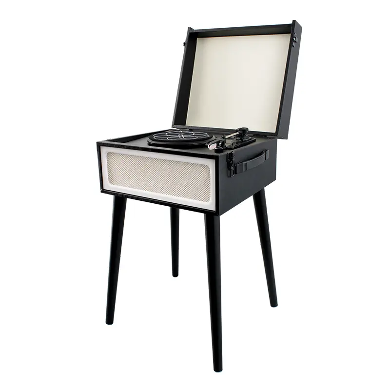 Black Vintage-Style Record Player with Legs and Built-in Speakers, Bluetooth, USB and AUX - Image 6