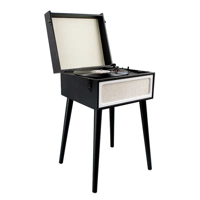 Black Vintage-Style Record Player with Legs and Built-in Speakers, Bluetooth, USB and AUX - Image 8