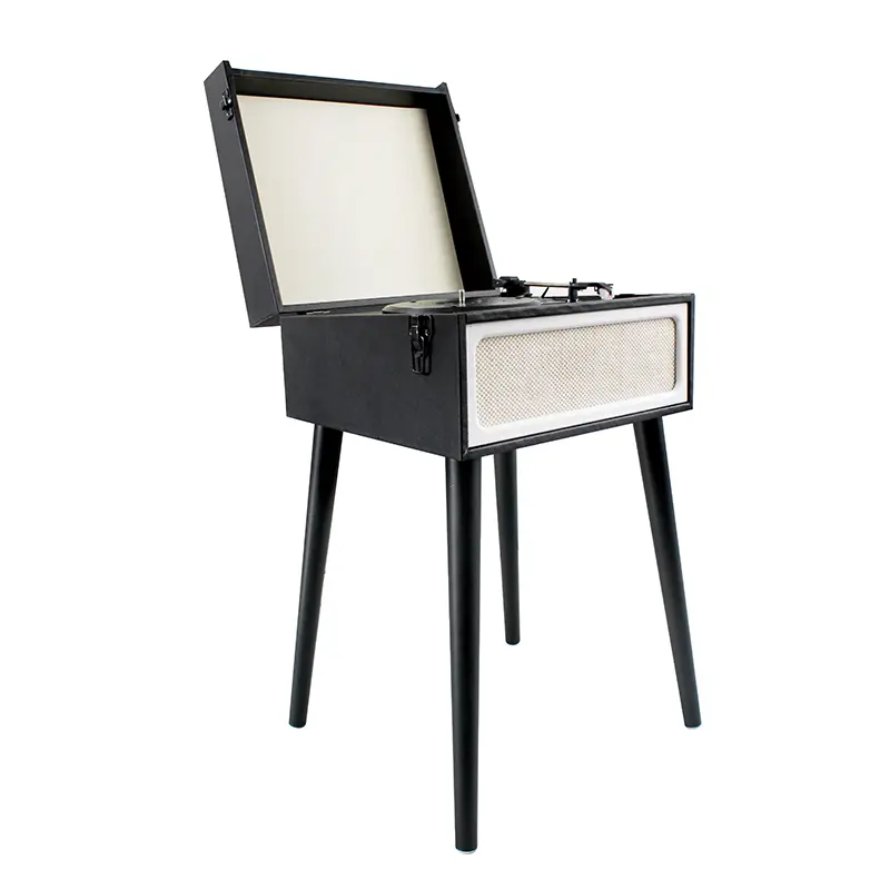 Black Vintage-Style Record Player with Legs and Built-in Speakers, Bluetooth, USB and AUX - Image 9