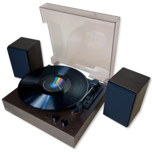 Dark Walnut Record Player with 20w Dual Speakers and Bluetooth In/Out