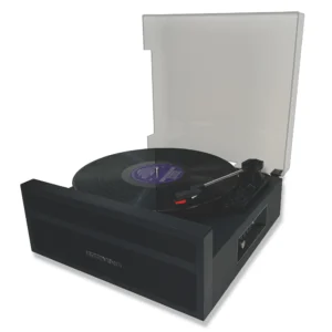 Black Record Player Vinyl Turntable with Integrated Internal Speakers and Bluetooth