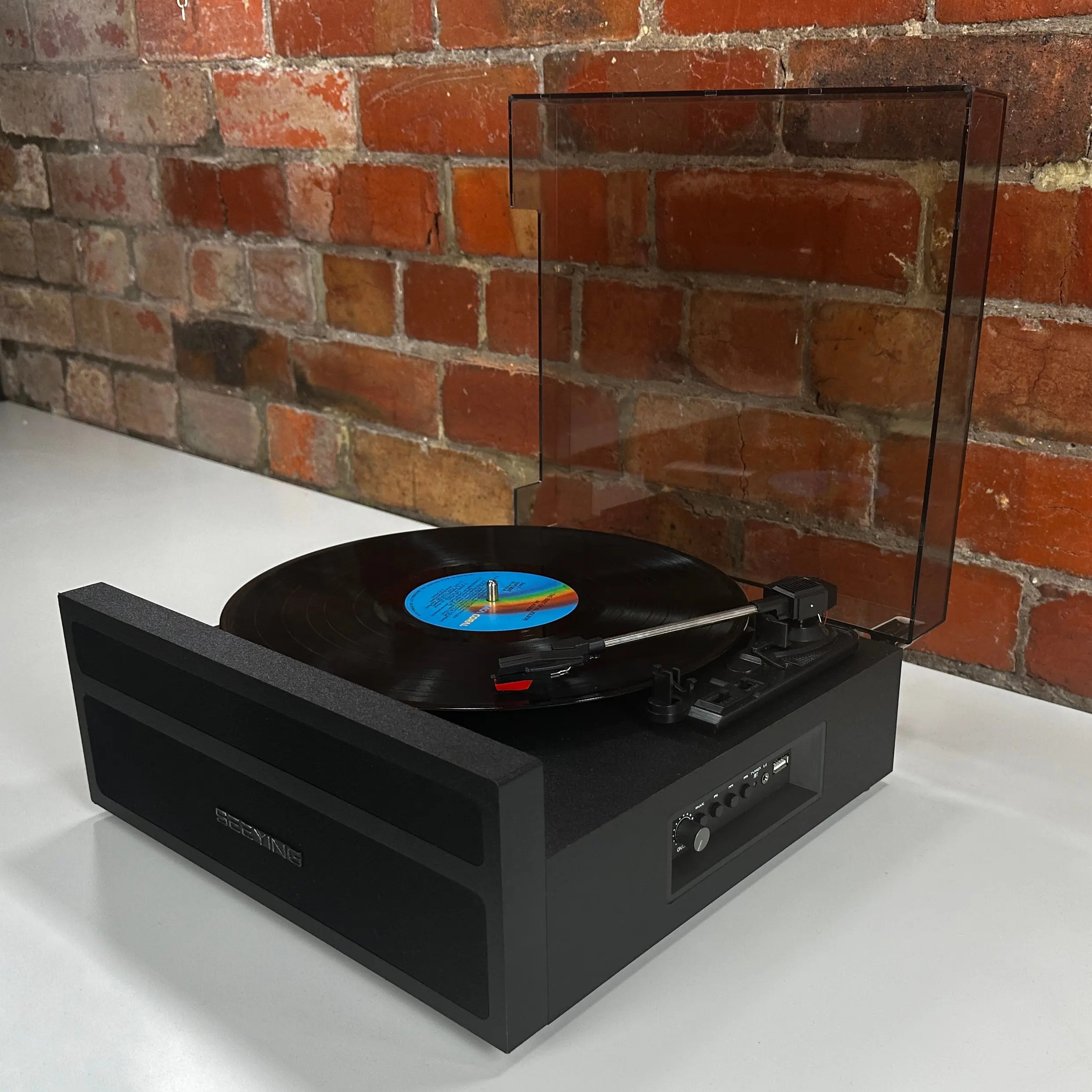 Black Record Player Vinyl Turntable with Integrated Internal Speakers and Bluetooth - Image 9
