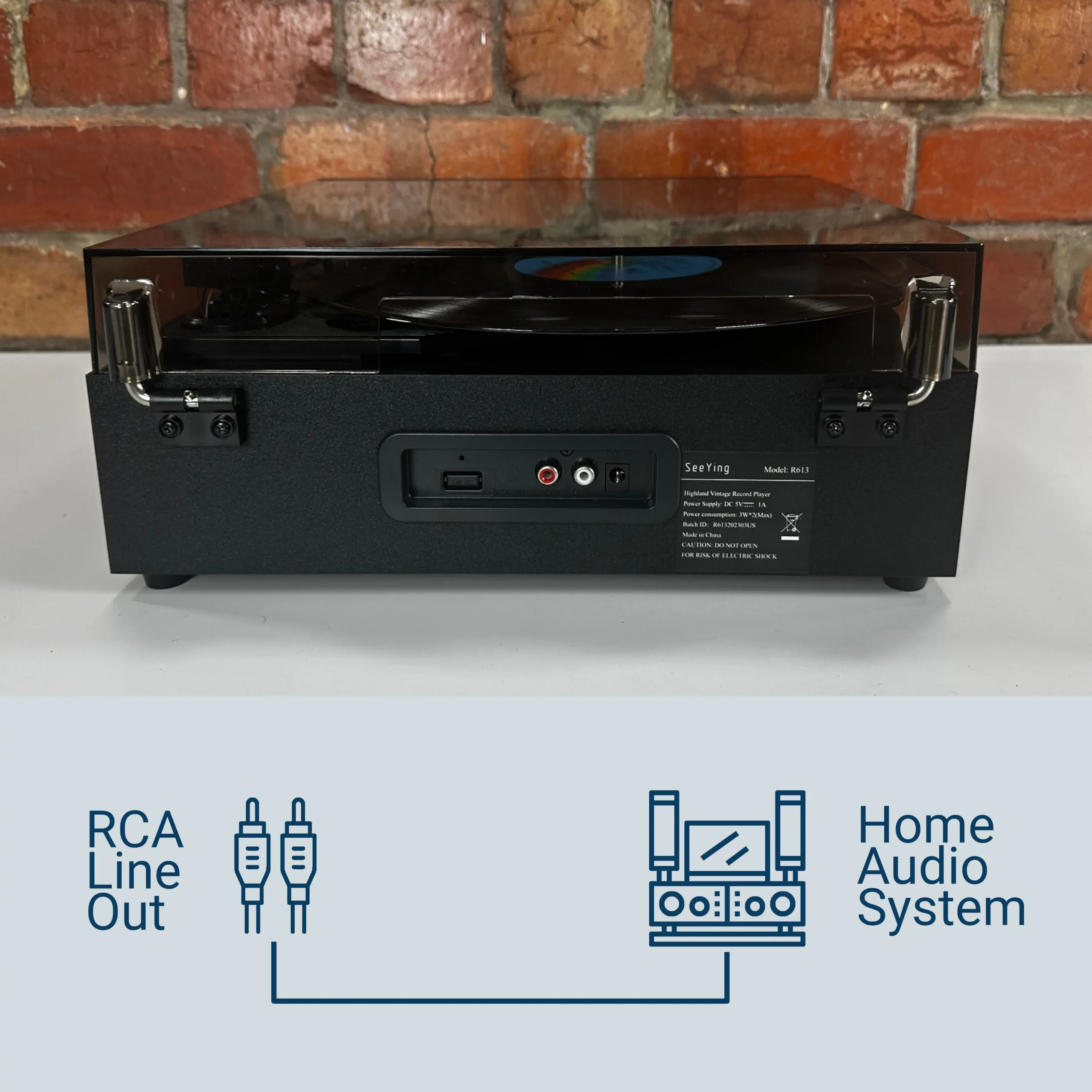 Black Record Player Vinyl Turntable with Integrated Internal Speakers and Bluetooth - Image 7