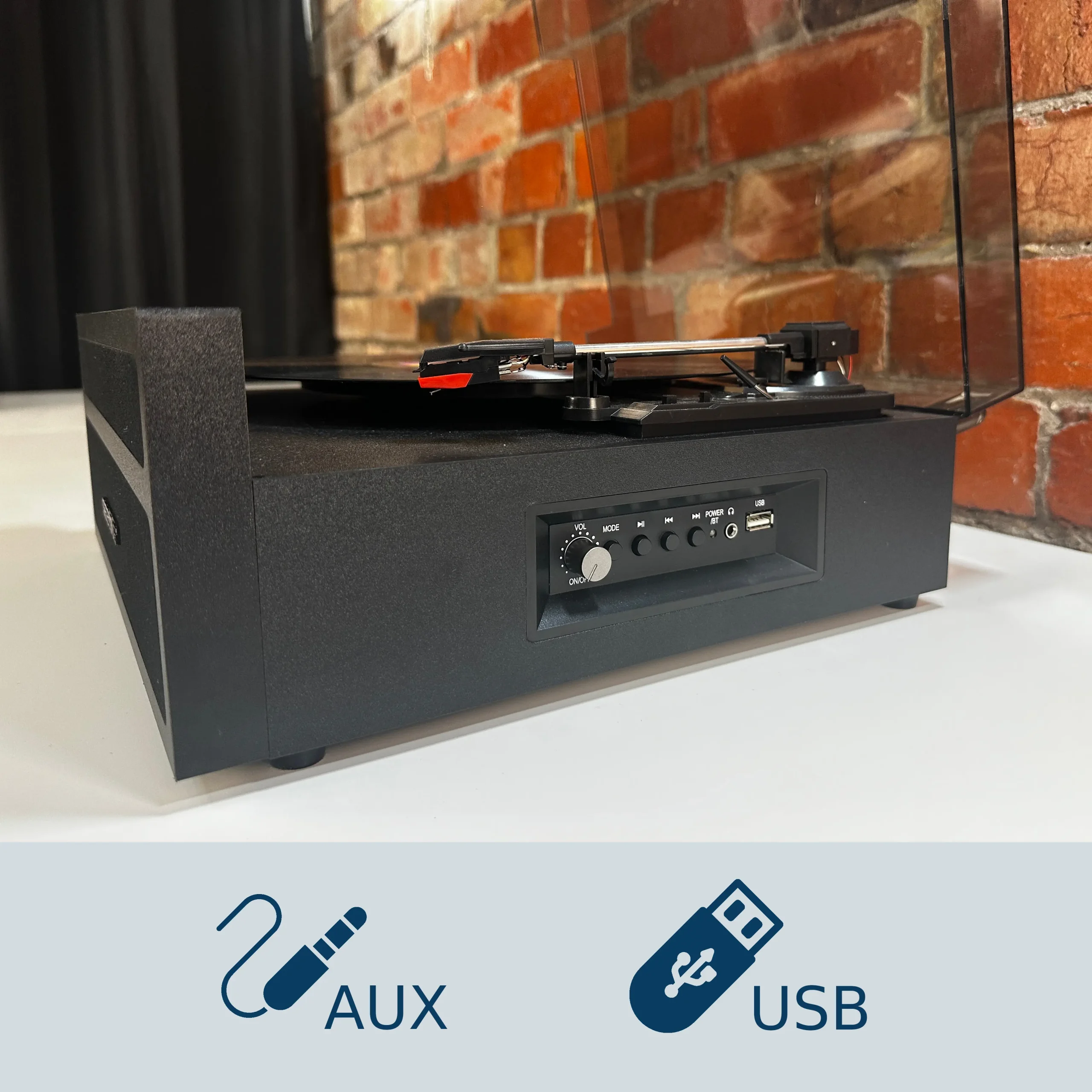 Black Record Player Vinyl Turntable with Integrated Internal Speakers and Bluetooth - Image 5