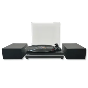 Black Vintage Record Player Turntable with 11w Speakers, Bluetooth, AUX in and Line Out