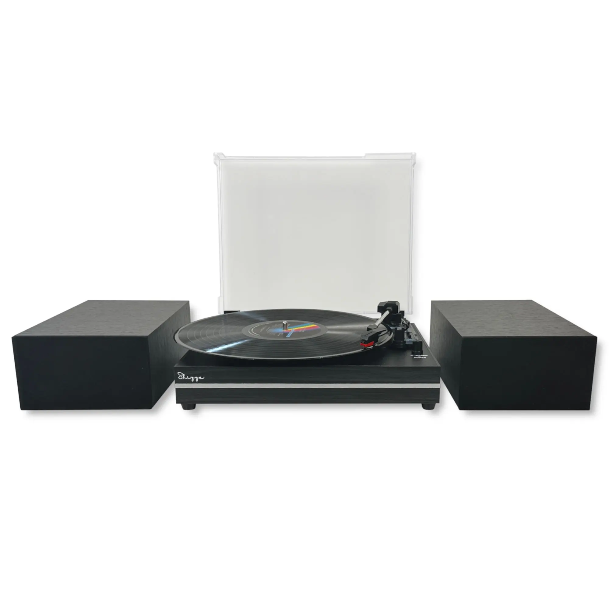 Black Vintage Record Player Turntable with 11w Speakers, Bluetooth, AUX in and Line Out