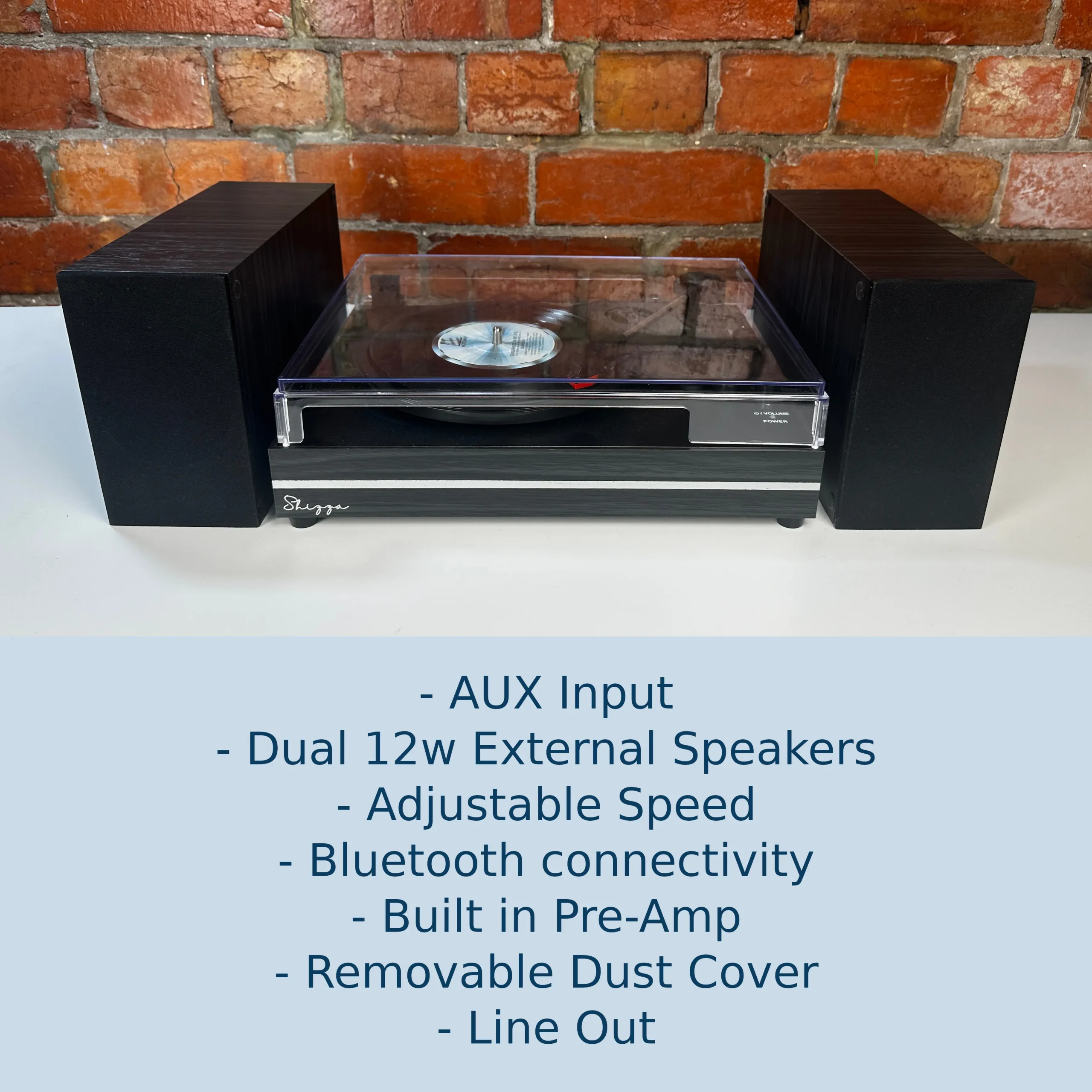 Black Vintage Record Player Turntable with 11w Speakers, Bluetooth, AUX in and Line Out - Image 5