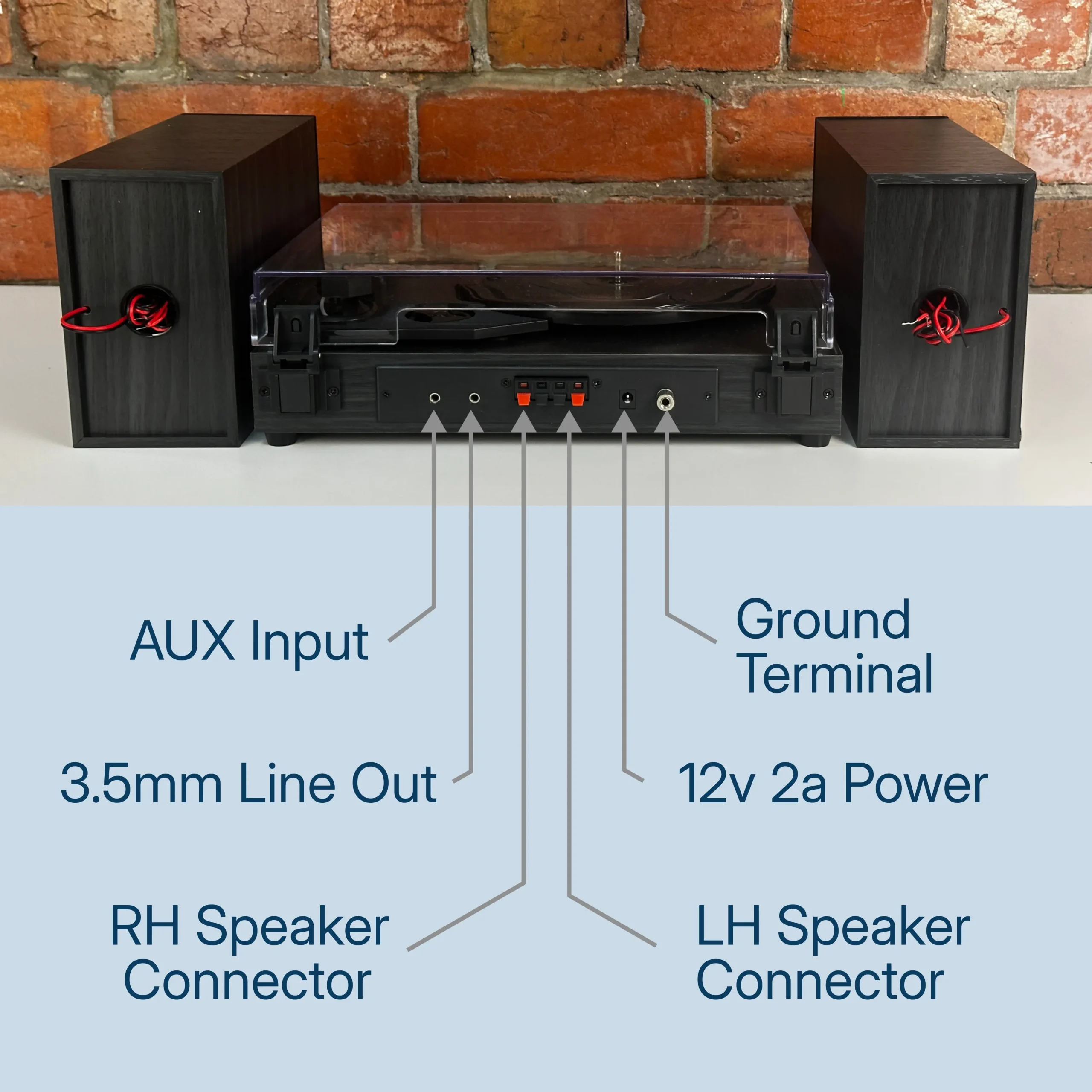 Black Vintage Record Player Turntable with 11w Speakers, Bluetooth, AUX in and Line Out - Image 2