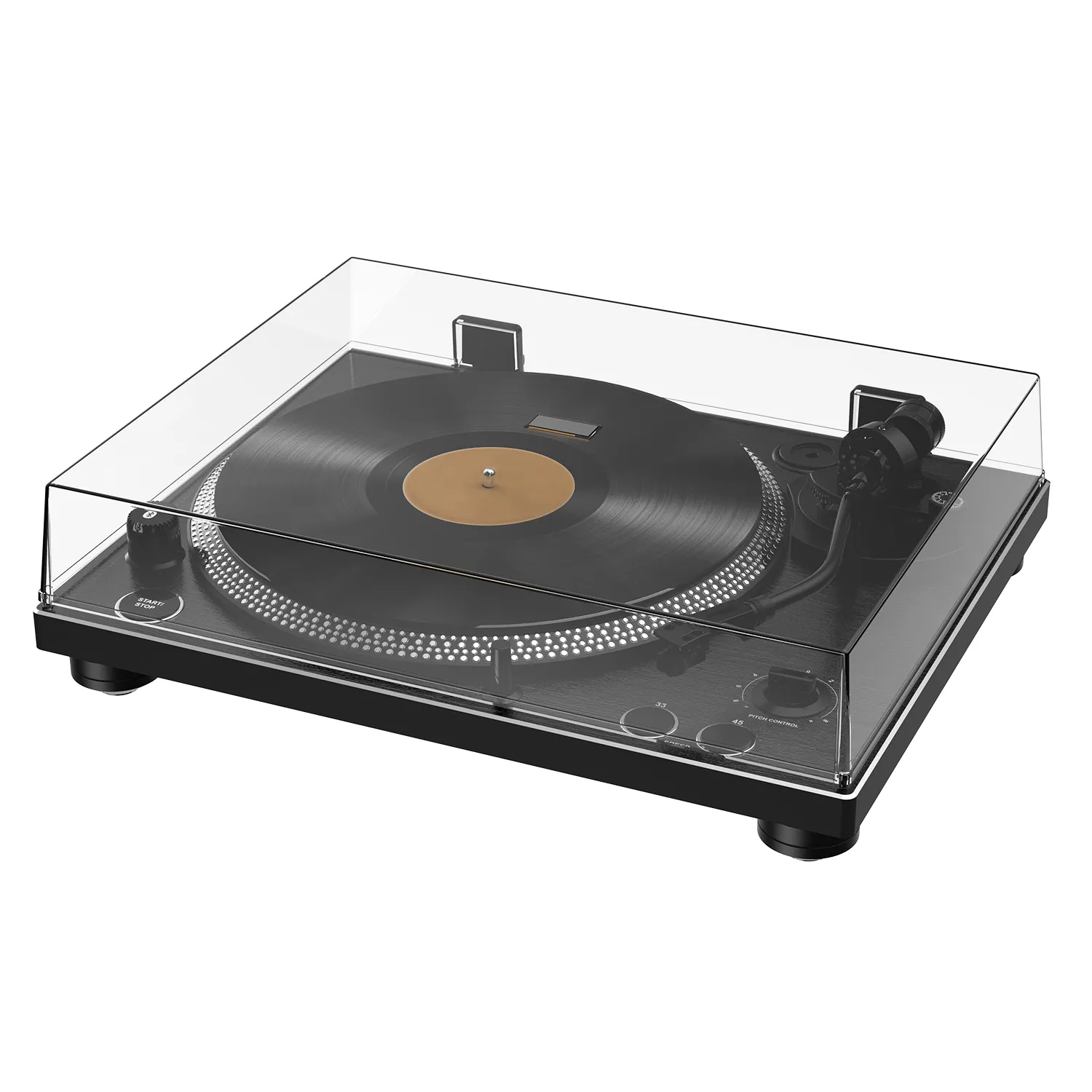 Professional Hi-Fi Vinyl Record Player with Bluetooth Transmitter – Audio-Technica Stylus - Black Brushed Aluminium Finish - Image 14