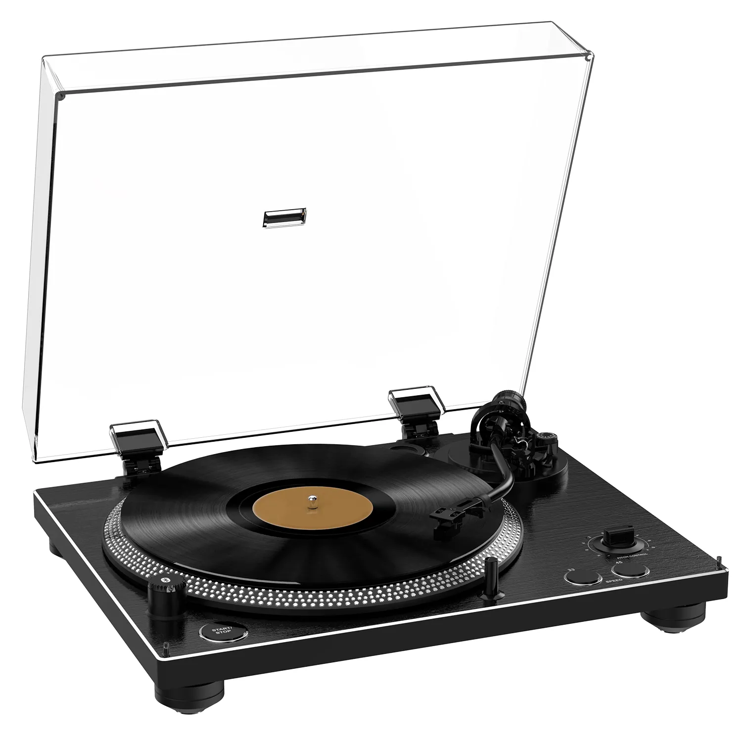 Professional Hi-Fi Vinyl Record Player with Bluetooth Transmitter – Audio-Technica Stylus - Black Brushed Aluminium Finish - Image 16