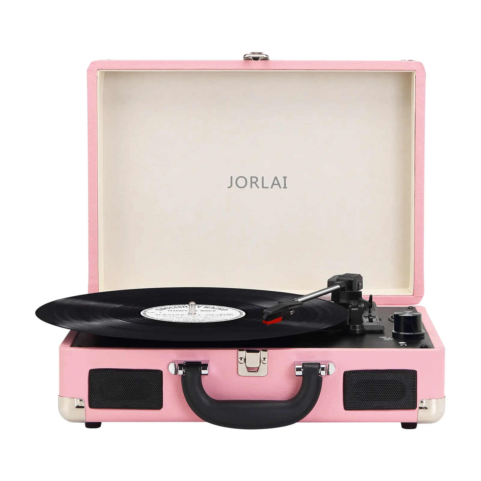 Pink Suitcase-Style Record Player with Bluetooth and Built-in Battery - Image 2