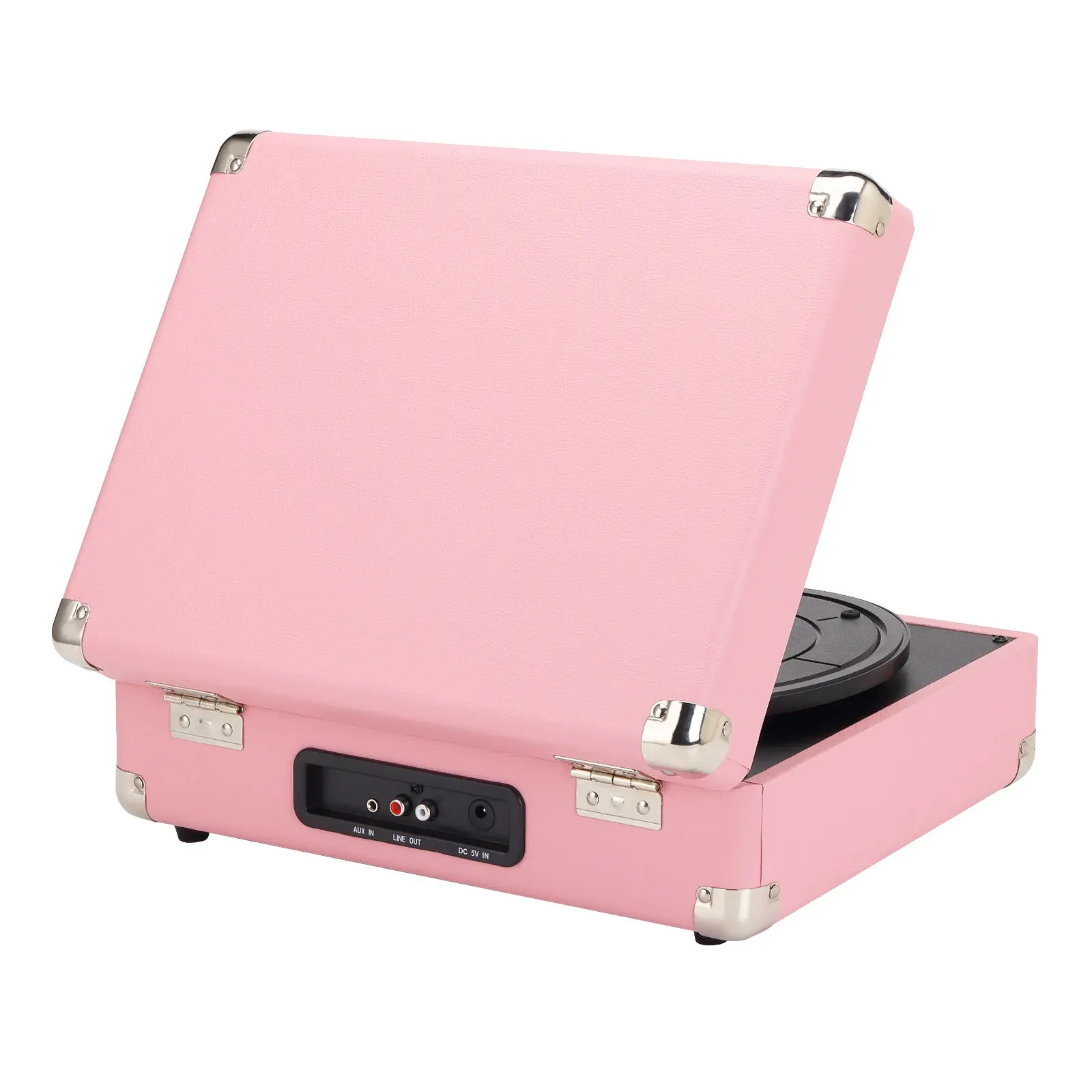 Pink Suitcase-Style Record Player with Bluetooth and Built-in Battery - Image 5