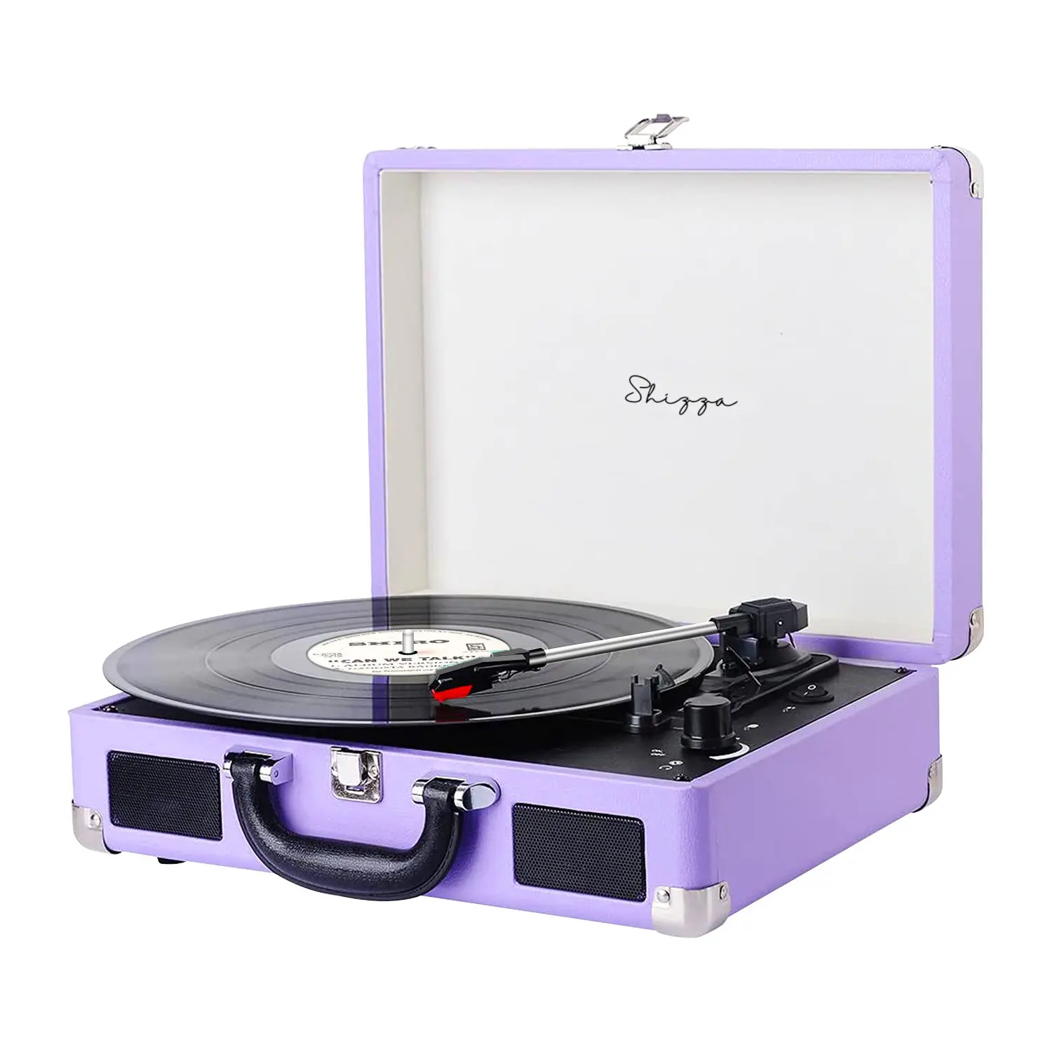 Purple Suitcase-Style Record Player with Bluetooth and Built-in Battery