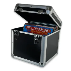 Vinyl Record Storage Case 100 Albums - Heavy Duty LP Storage Box for 12" Records, Aluminium Frame DJ Record Case with Secure Latches, Portable Vinyl Record Holder for LP Collection