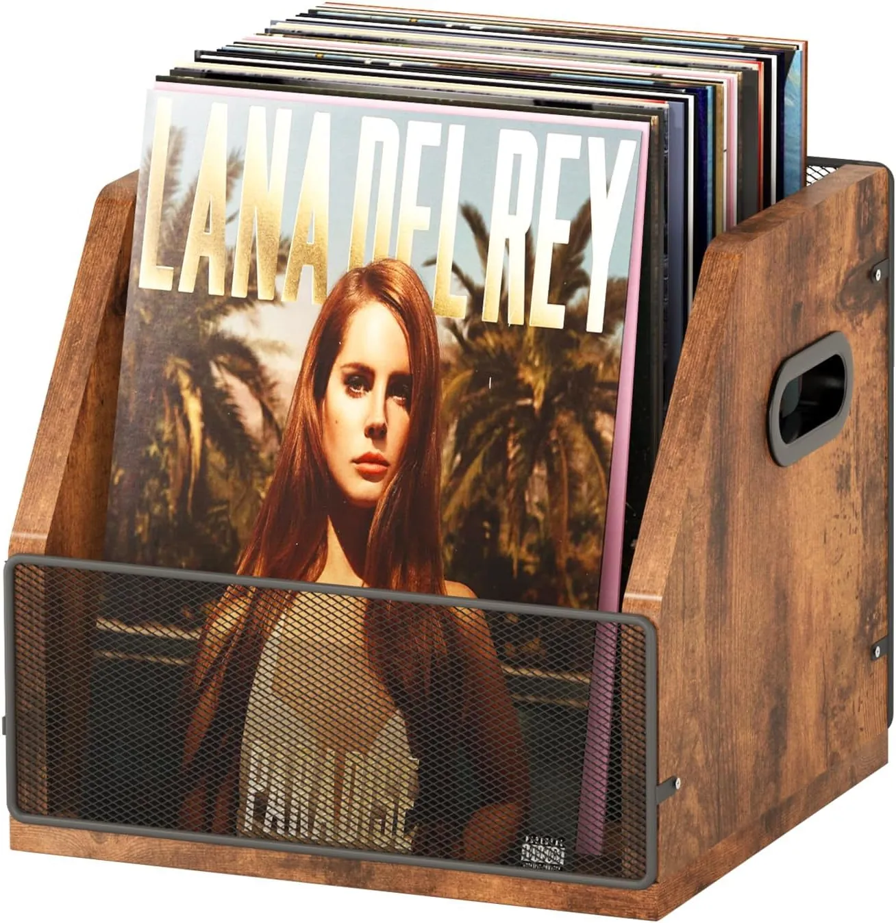 Vinyl Record Crate in Metal and Wood suits 80+ Vinyl LP Record Albums Storage Display Case and Record Holder