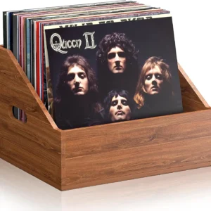 Retro Wood Vinyl Record Storage Crate Album Case Box for 80+ Record Collection Display Case