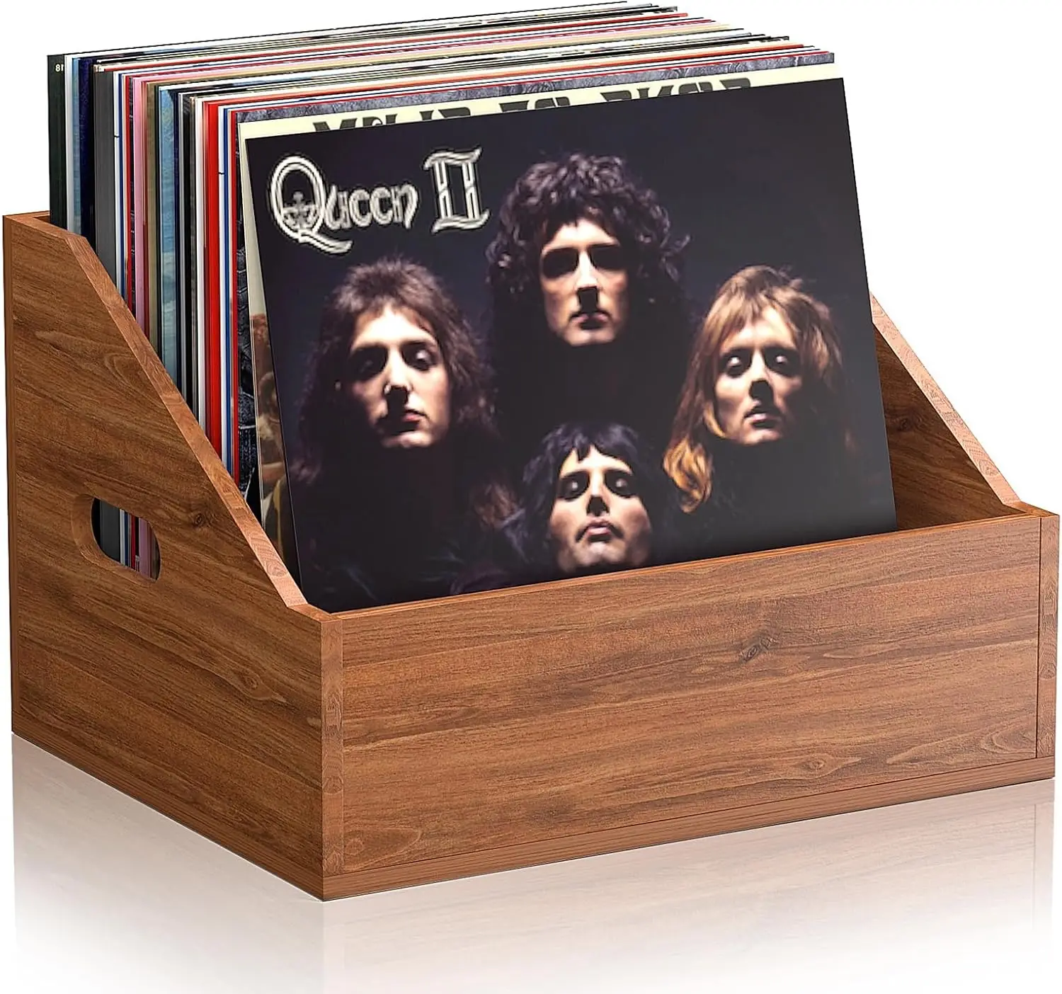 Retro Wood Vinyl Record Storage Crate Album Case Box for 80+ Record Collection Display Case
