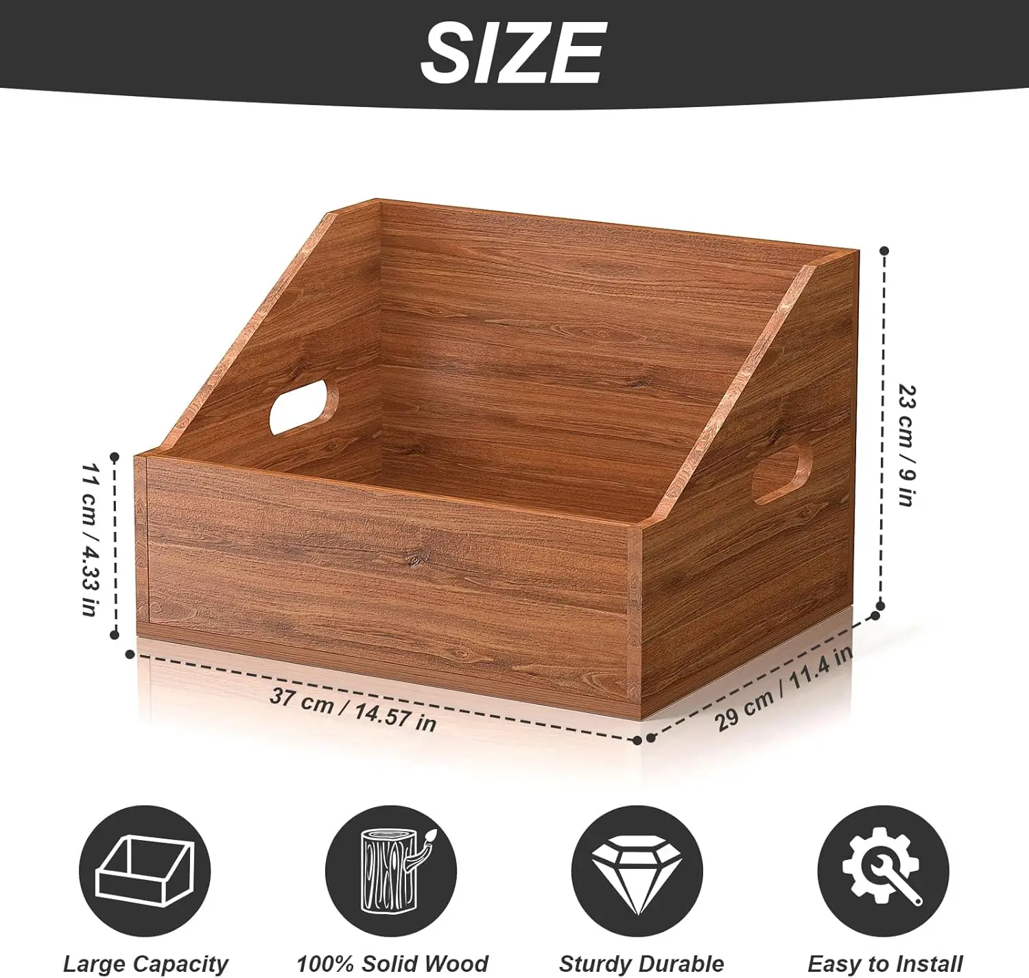 Retro Wood Vinyl Record Storage Crate Album Case Box for 80+ Record Collection Display Case - Image 5