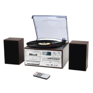 All-in-One Sound System with Turntable, CD, Cassette, Bluetooth & Radio